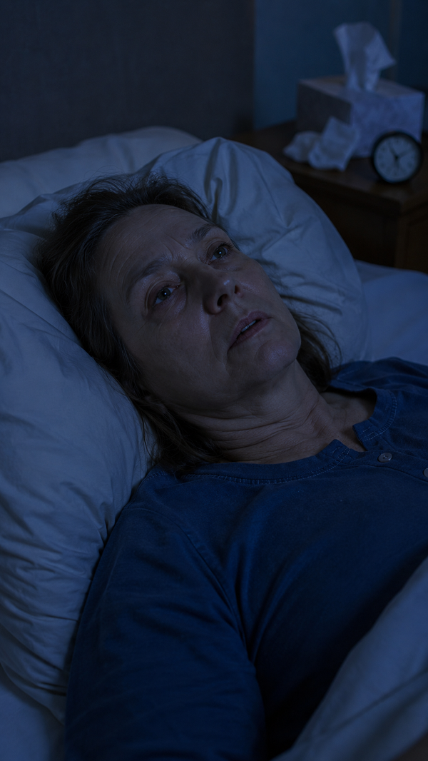 Frau nachts wach im Bett